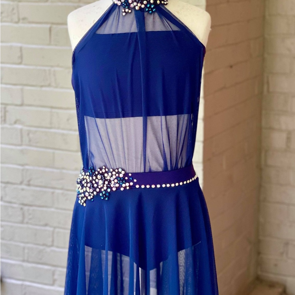 Elegant Blue Halter Dress with Embellishments